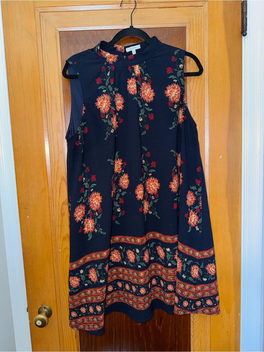 JODIFL Navy Sleeveless Midi Dress with Coral Floral Print